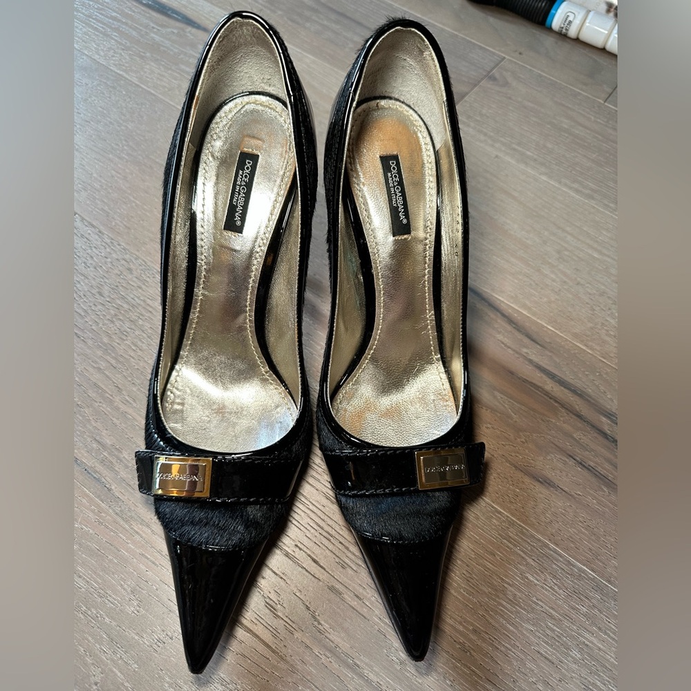 Dolce & Gabbana Black Patent Leather/Fur Heels